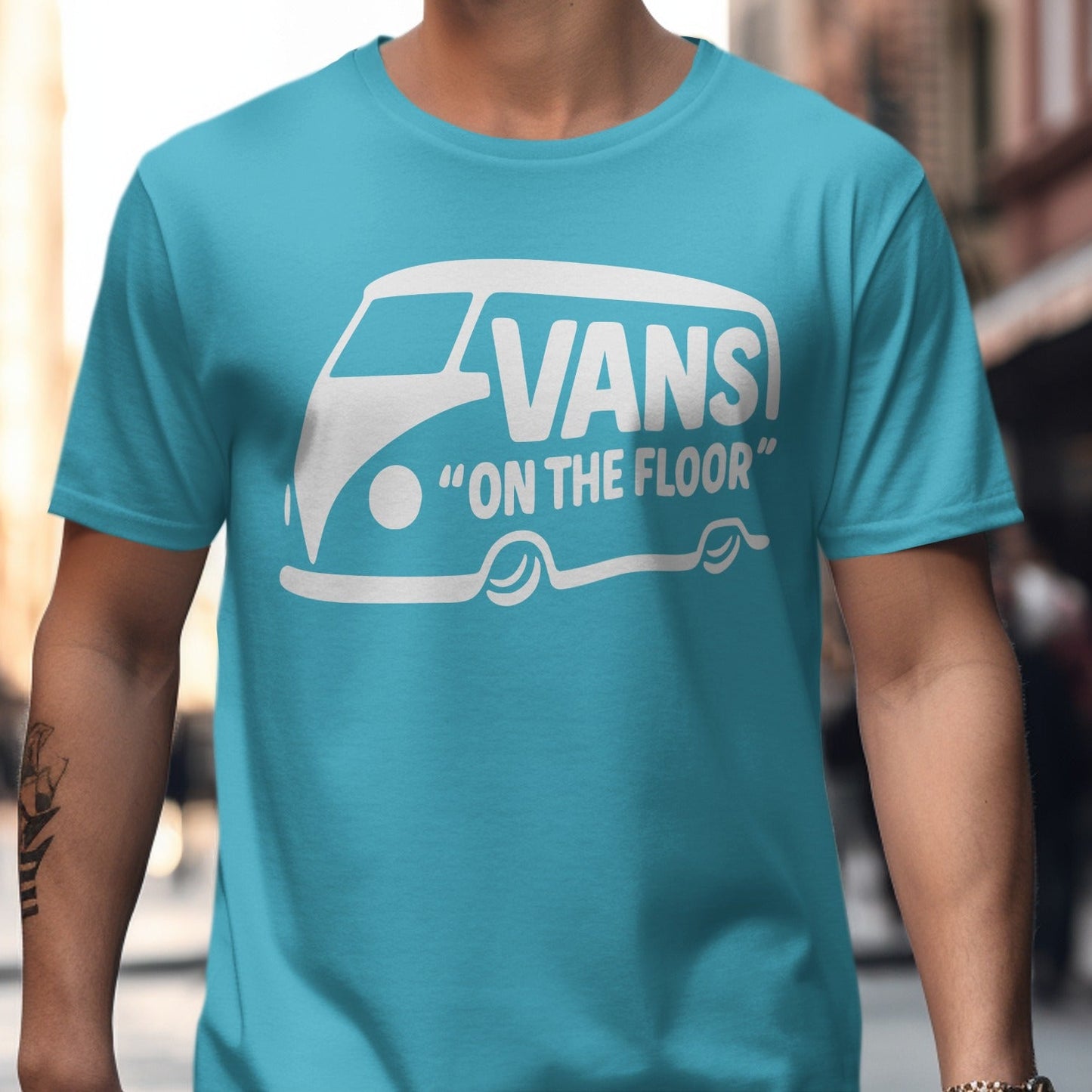 Classic Teal T-Shirt with Retro Van Design product type