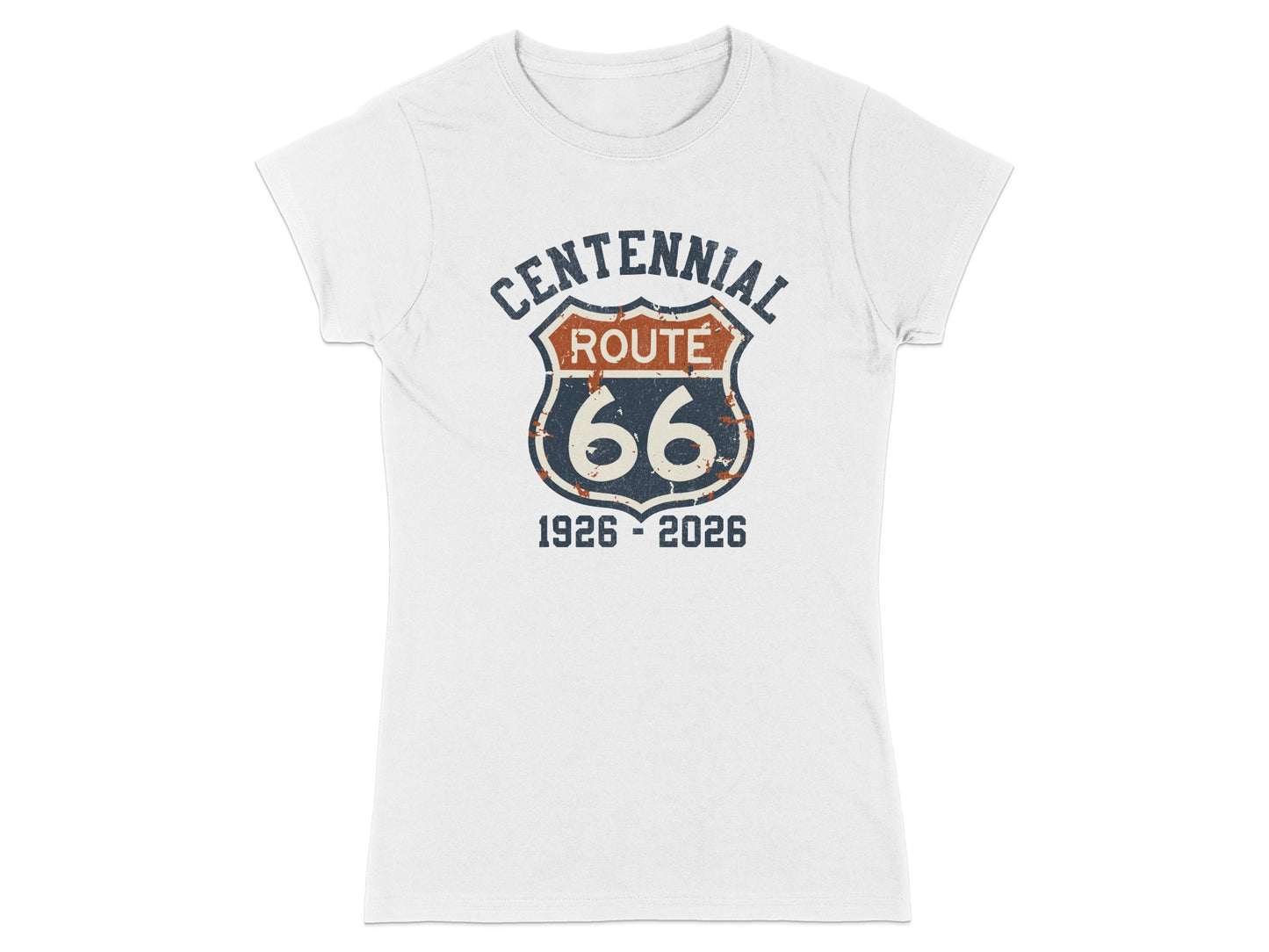 White t-shirt with Route 66 Centennial logo, 1926-2026.