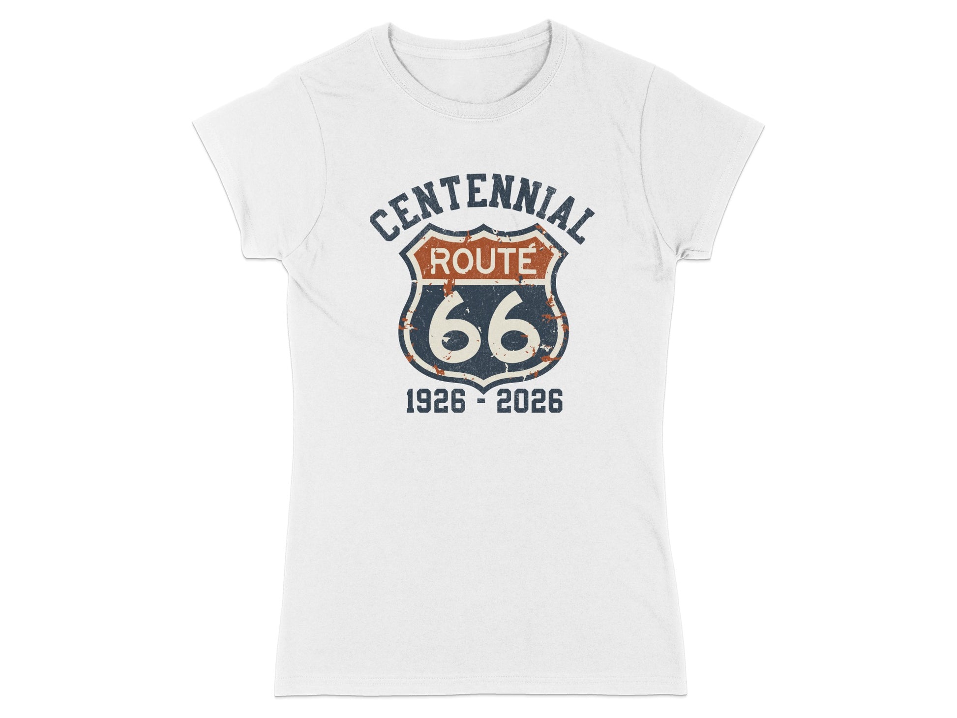 White t-shirt with Route 66 Centennial logo, 1926-2026.