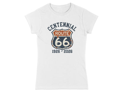 White t-shirt with Route 66 Centennial logo, 1926-2026.