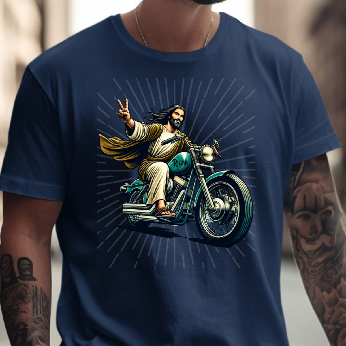 Jesus Riding Motorcycle Graphic T-Shirt product