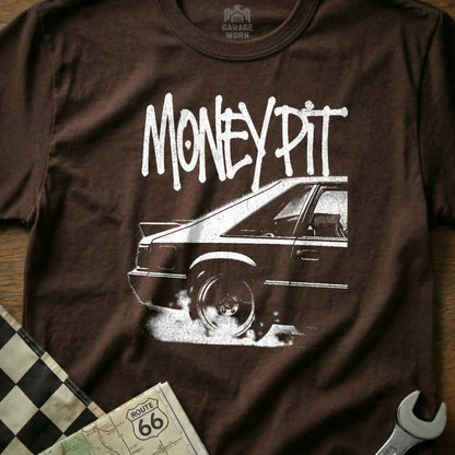Money Pit Graphic Car Design Brown T-shirt