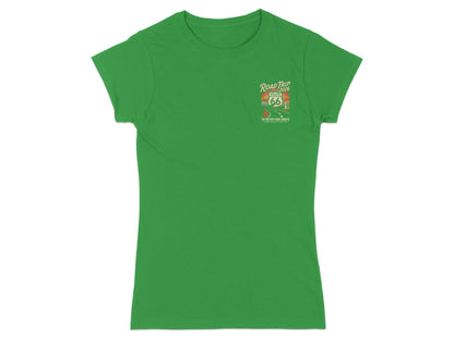 Green t-shirt with "Road Trip Route 66" graphic in upper left.