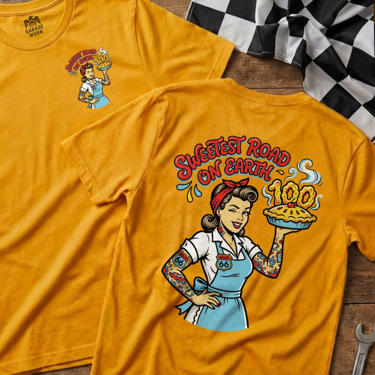 SWEETEST ROAD ON EARTH Pinup Waitress Pie 100 Route 66 product type