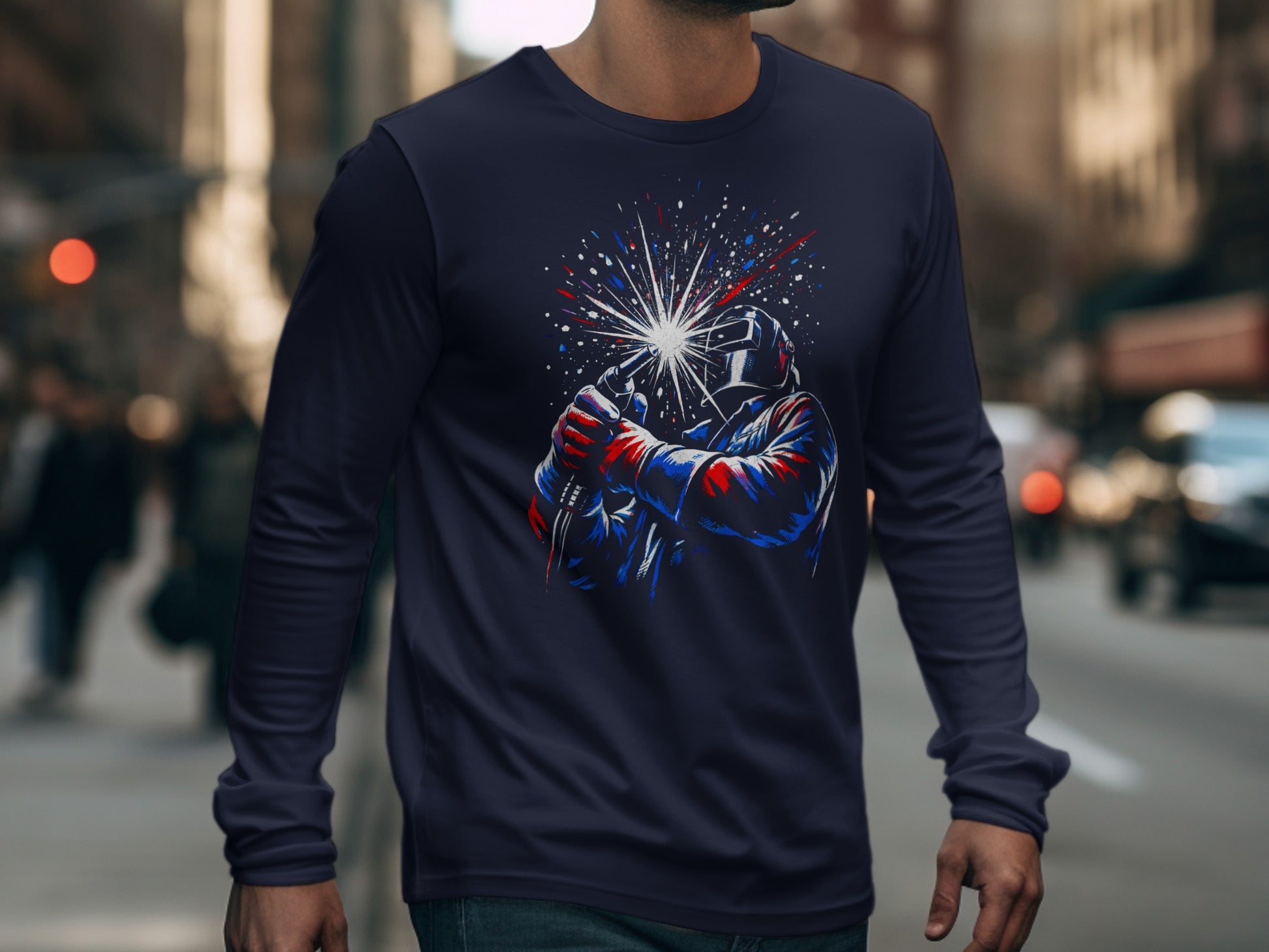 Futuristic Welding Art Long Sleeve Shirt for Men