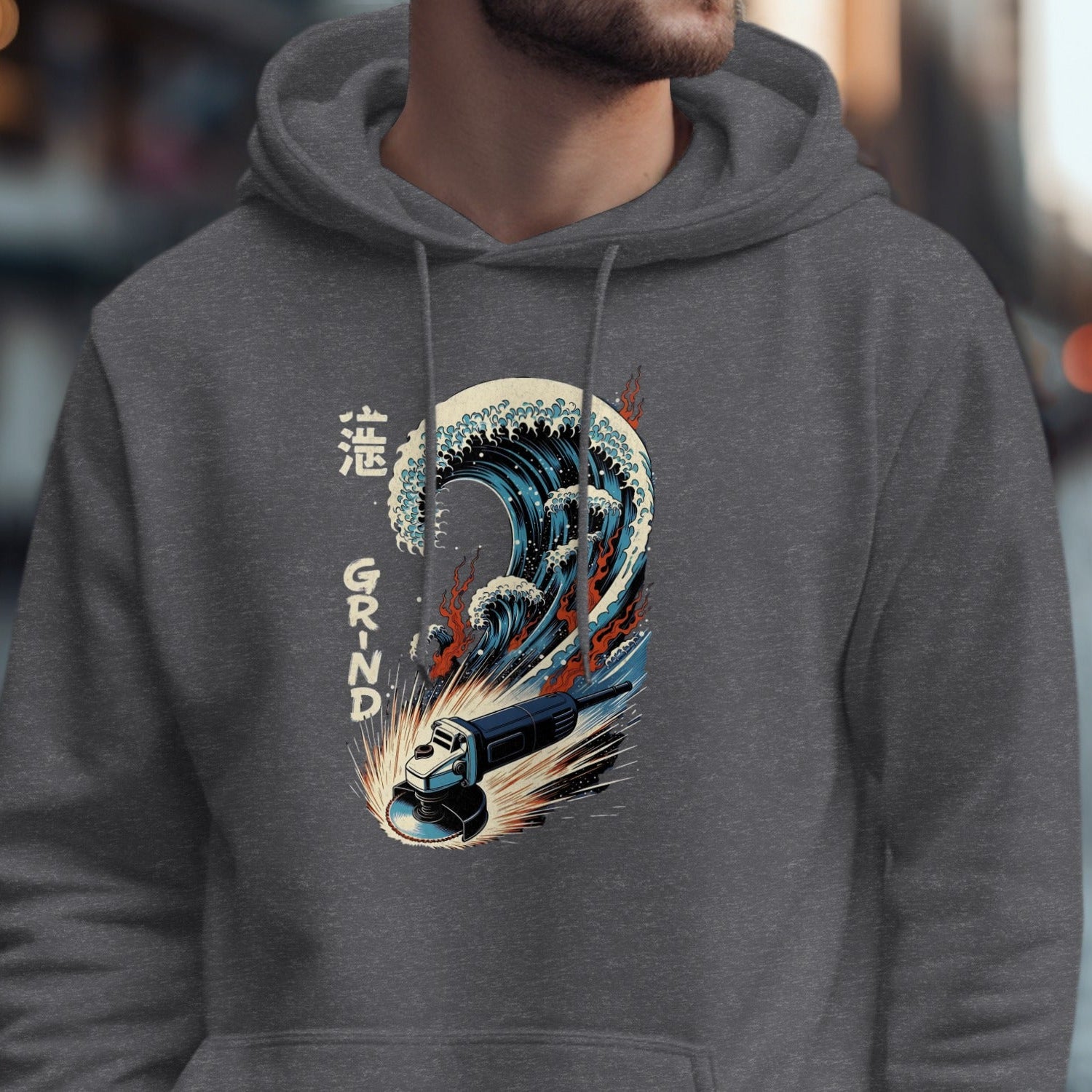Unique Artistic Wave and Grinder Design Hoodie