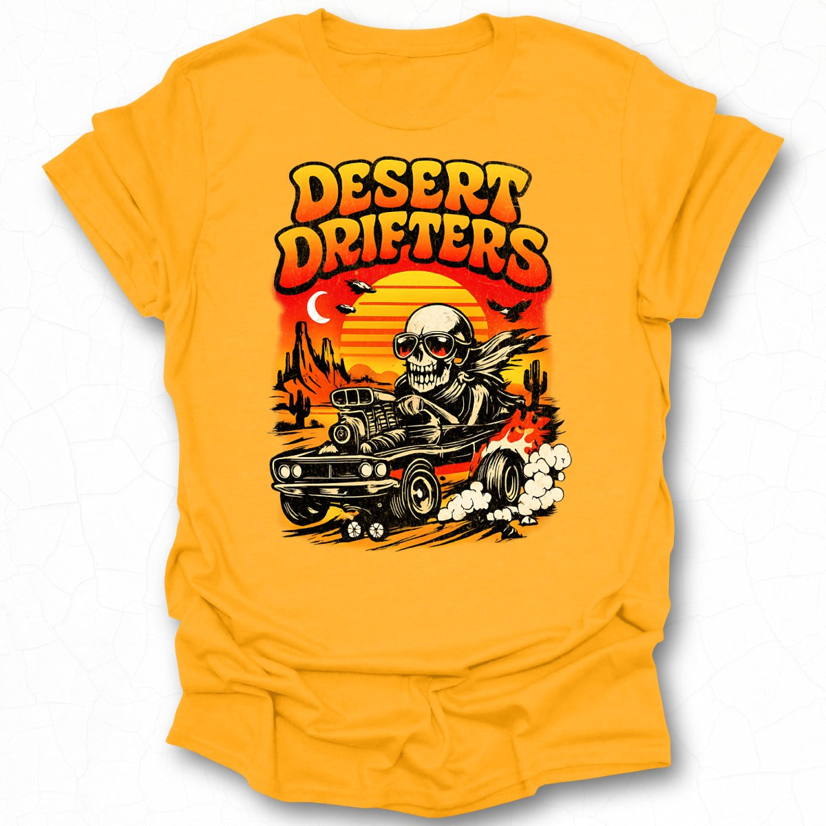 Desert Drifters Skeleton in Car Yellow Shirt