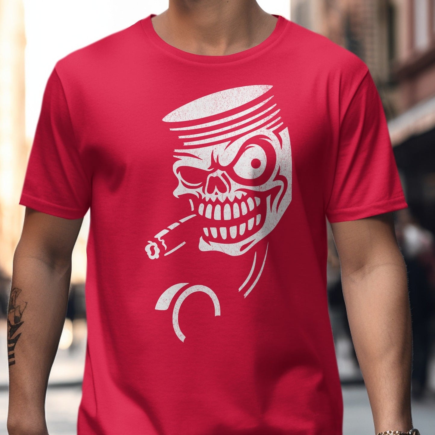 Skull Smoker Graphic On Bright Red Shirt product type