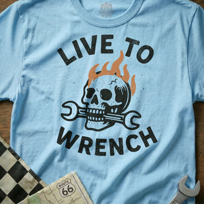 Live to Wrench Skull Graphic T-shirt Automotive Tee