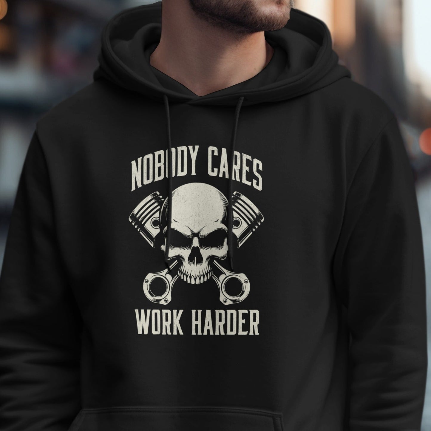 Nobody Cares Work Harder Skull Graphic Hoodie