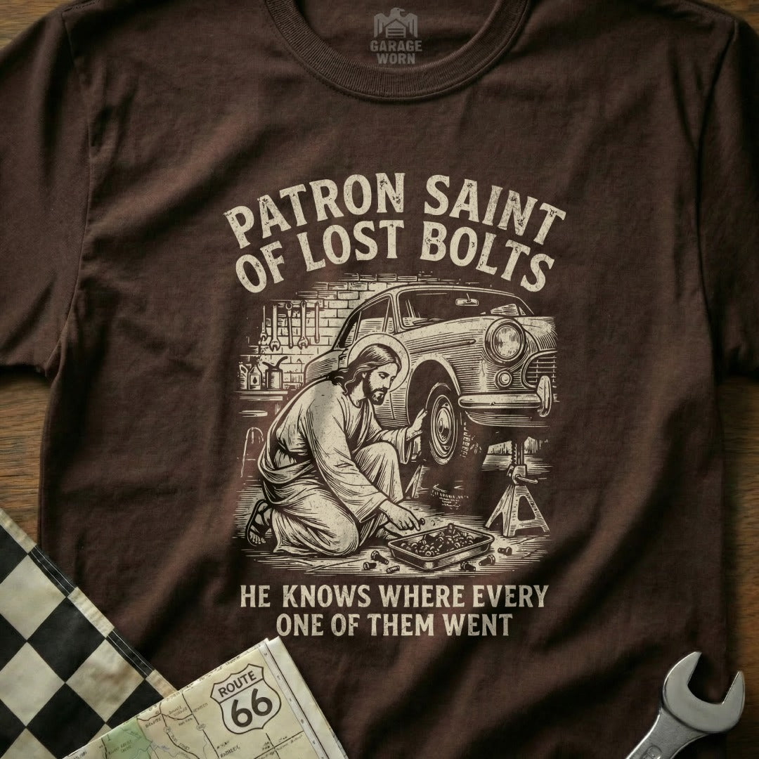 PATRON SAINT OF LOST BOLTS HE KNOWS WHERE product type
