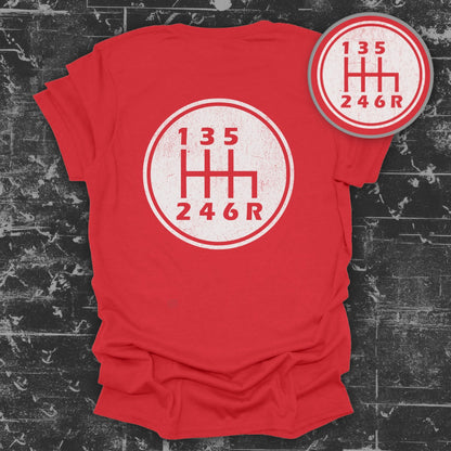 135 246R T-shirt with Gear Shift Symbol Design