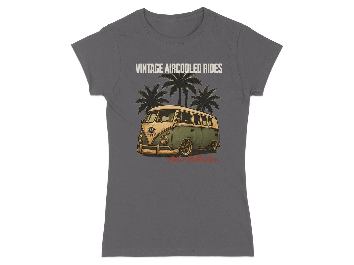 Vintage aircooled van with palm trees and text "Cali Collection".
