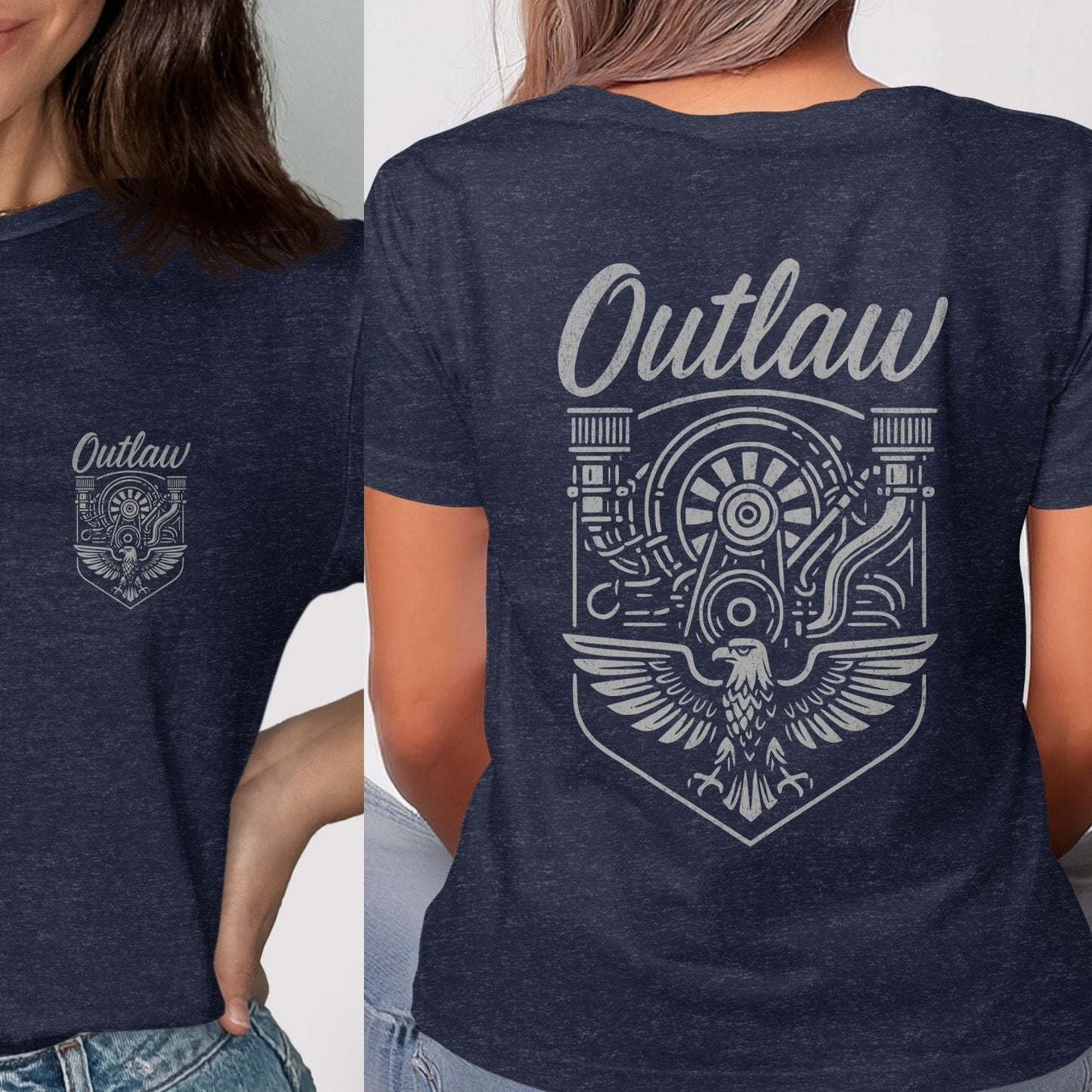 Outlaw Graphic Tee with Eagle and Engine Design product type