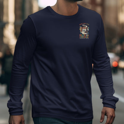 Navy long sleeve shirt with Route 66 Centennial graphic on chest.