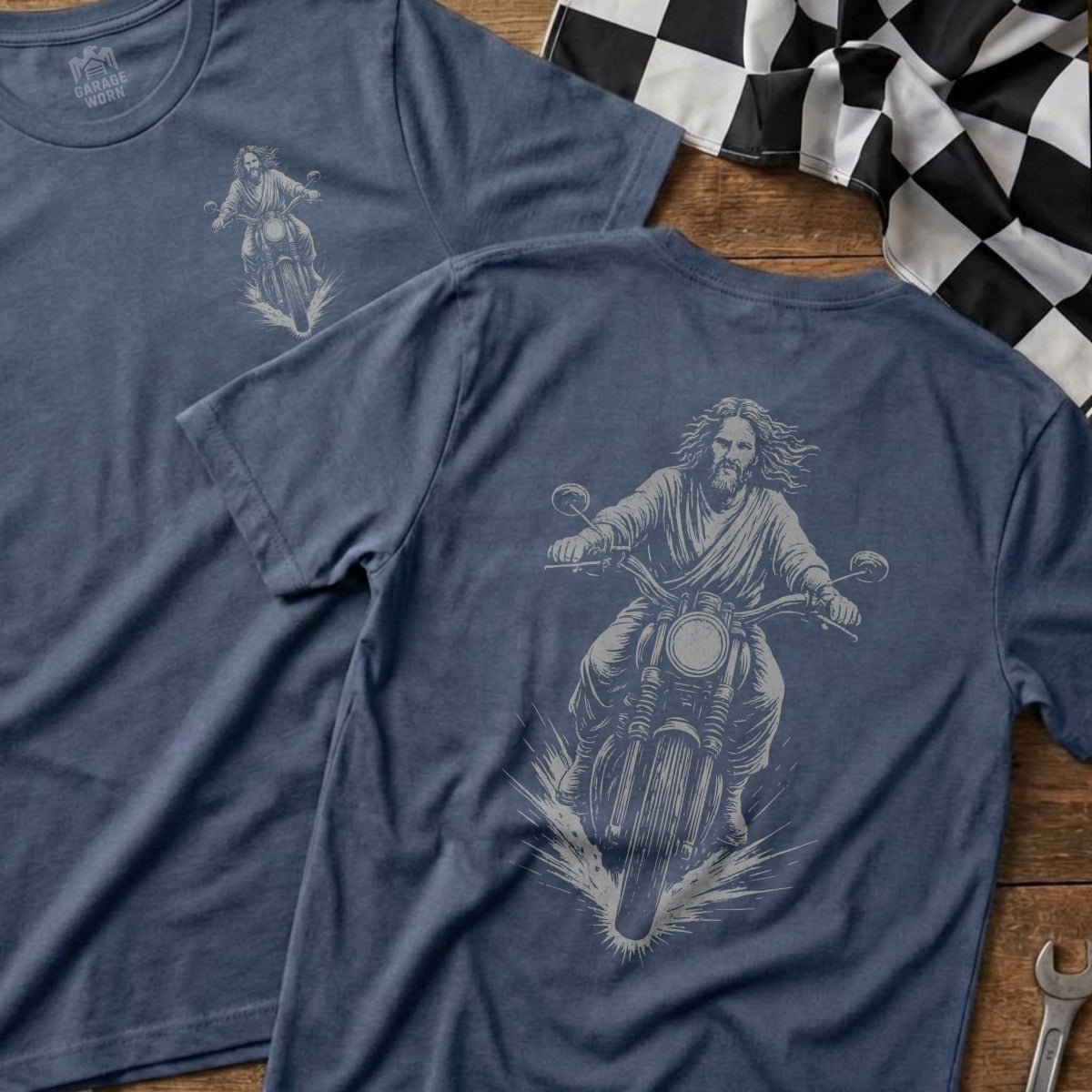 Jesus Riding Motorcycle Graphic T-Shirt