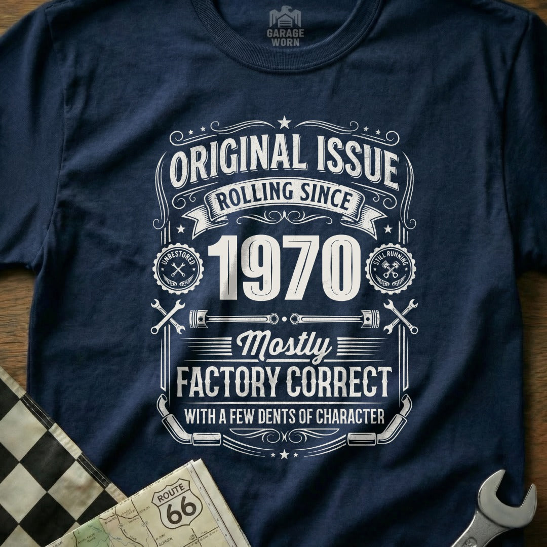 Navy t-shirt with "Original Issue 1970" design.