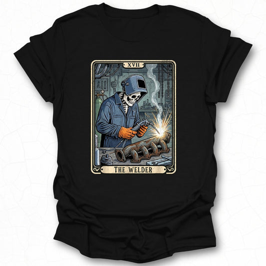 Skeleton Welder Artwork on Black T-Shirt