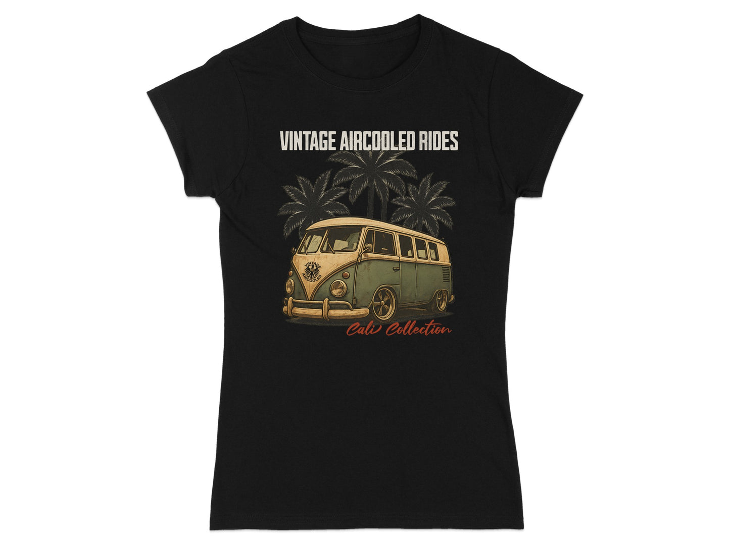Black t-shirt with vintage van graphic and "Vintage Aircooled Rides" text.
