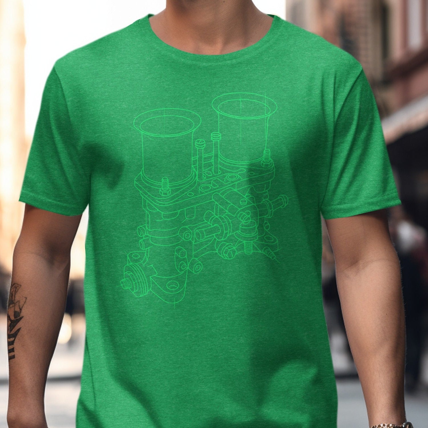 Classic Green T-Shirt with Engine Diagram Design product type