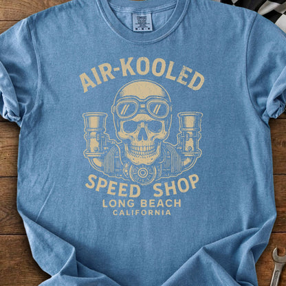 T-shirt with "Air-Kooled Speed Shop" and skull graphic.