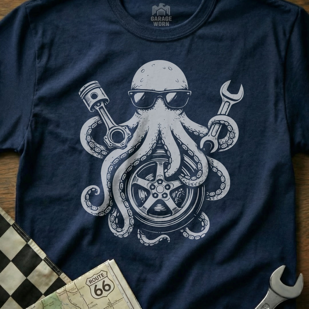 Octopus Mechanic with Tools Graphic T-Shirt Product