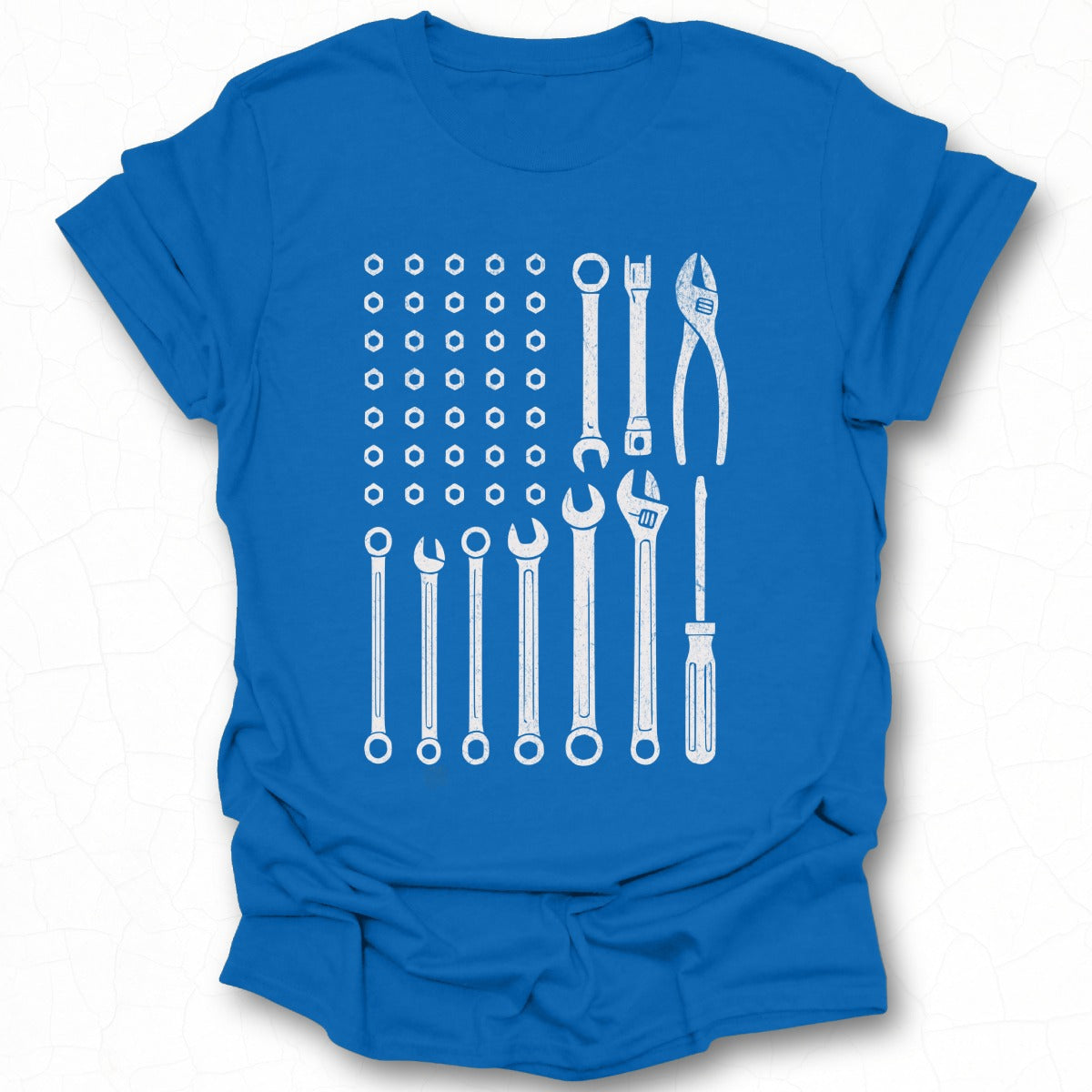 Blue T Shirt with White Tools American Flag Design