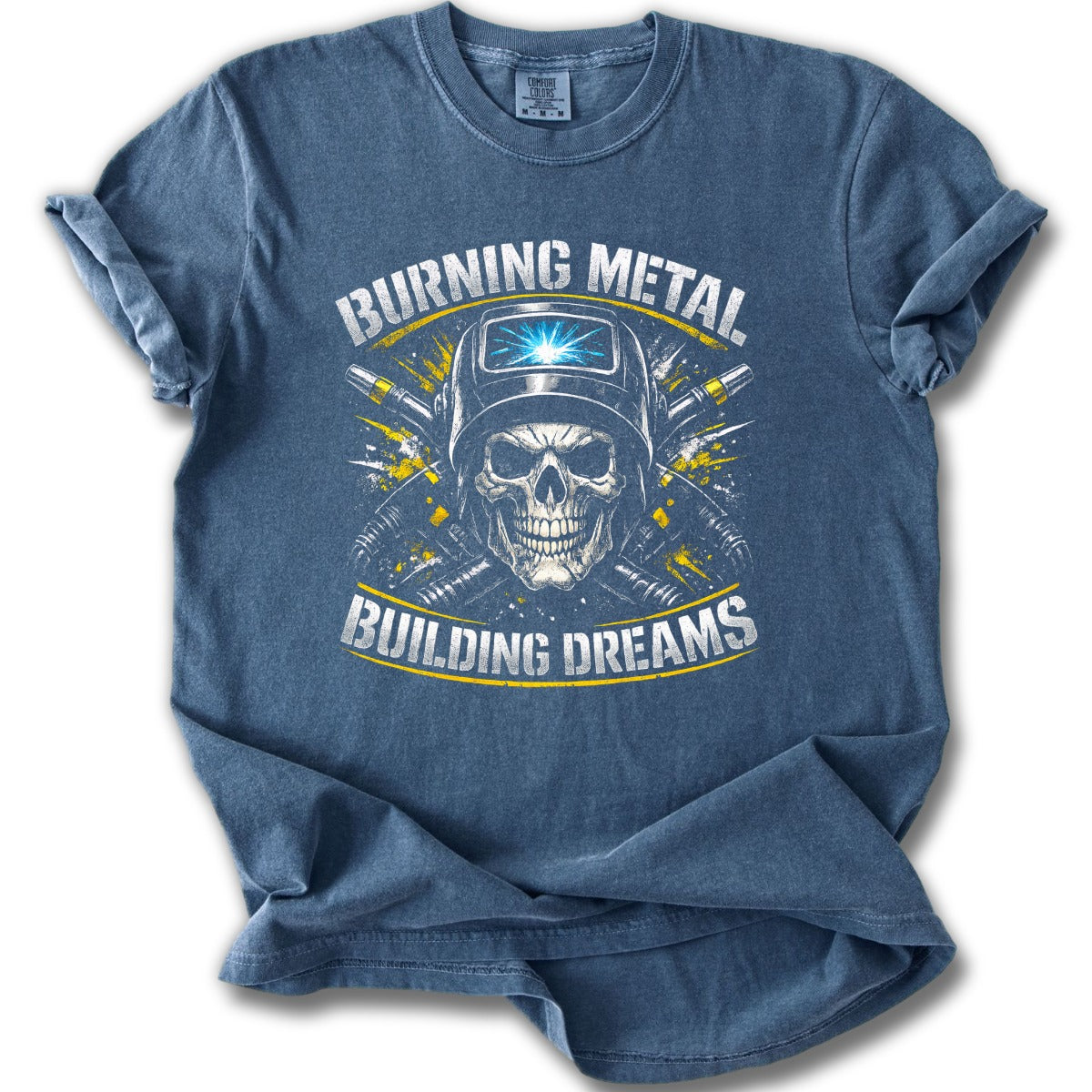 Burning Metal Building Dreams Skull T-Shirt