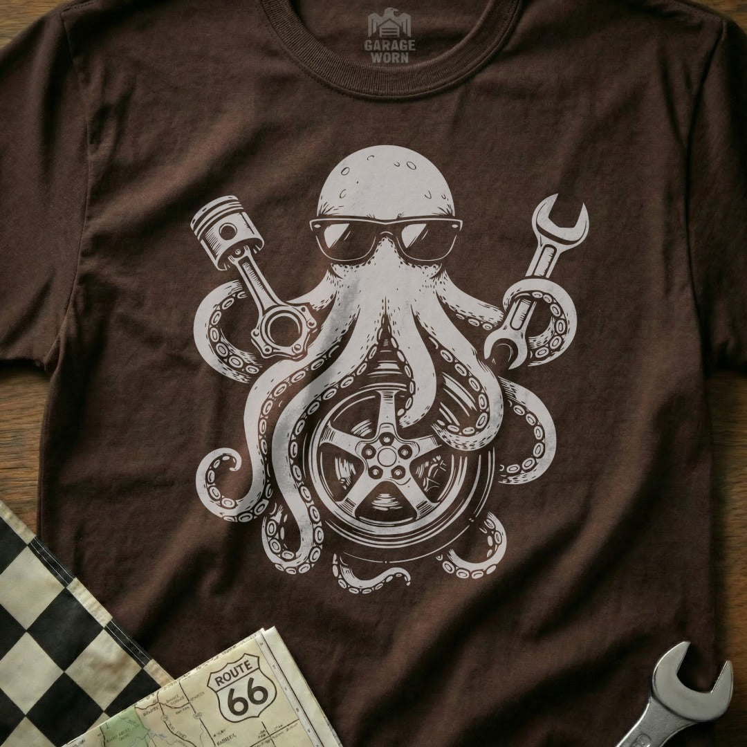 Octopus Mechanic Holding Tools Graphic T-Shirt