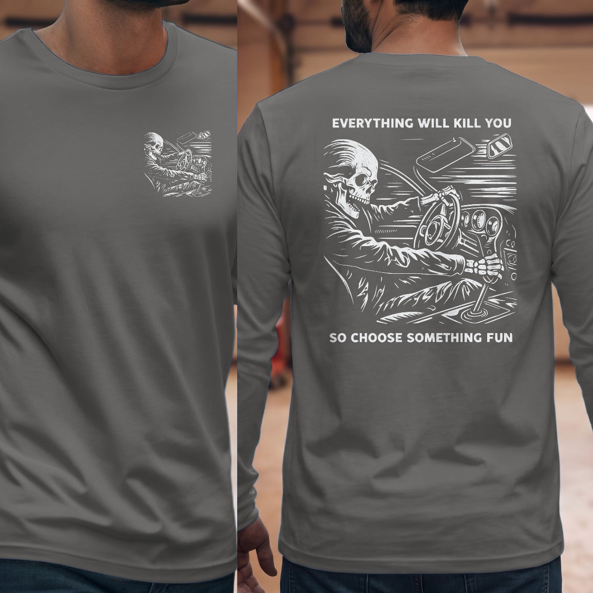 Graphite Heather | Left Chest + Back
