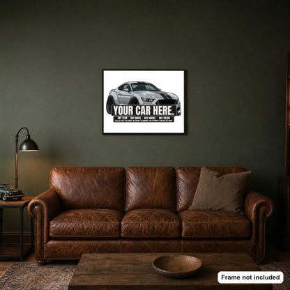 Your car here - poster framed in a den above a leather sofa (frame not included)