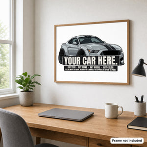 Your car here - poster framed above a home-office desk (frame not included)