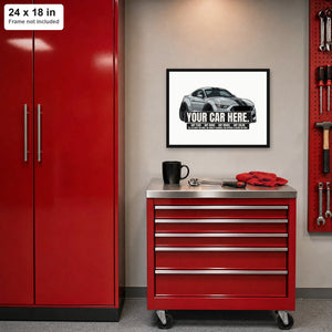 Your car here - 24 x 18 in poster above a red tool chest in a garage (frame not included)