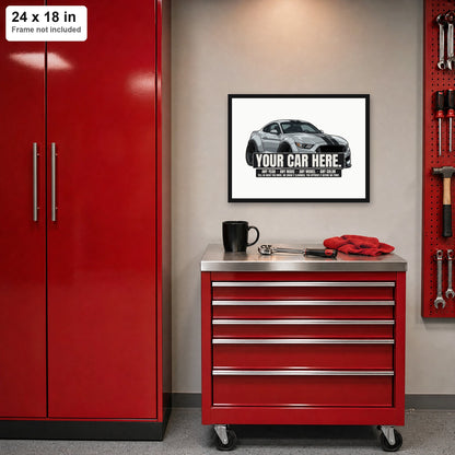 Your car here - 24 x 18 in poster above a red tool chest in a garage (frame not included)